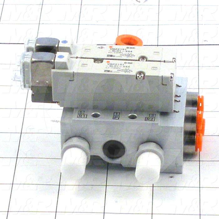 Valves, Electro Mechanical Type, 3 Position / 5 Way Operation, Double Coil, 24 VDC Coil Voltage, 2 Stations, Viton Seal, 0.7 MPa Max. Pressure