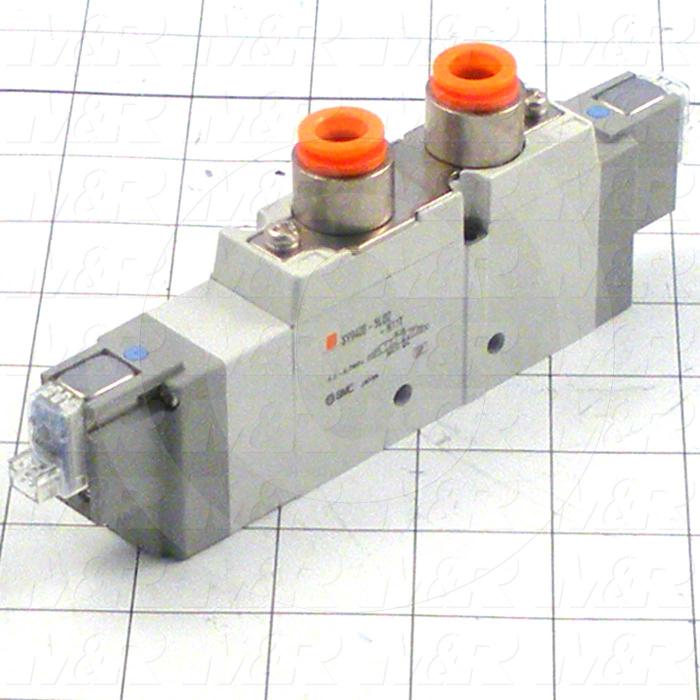 Valves, Electro Mechanical Type, 3 Position / 5 Way Operation, Double Coil, 24 VDC Coil Voltage, 3/8" NPT Port, Viton Seal, 0.7 MPa Max. Pressure