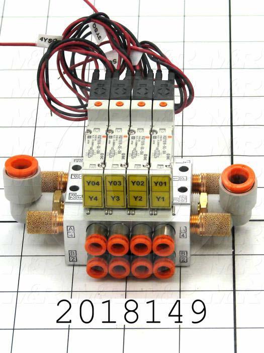 Valves, Electro Mechanical Type, 3 Position / 5 Way Operation, Double Coil, 24 VDC Coil Voltage, 4 Stations, With Built-in Fittings, 160 Psi Max. Pressure, .13 CCV, Chopper Function