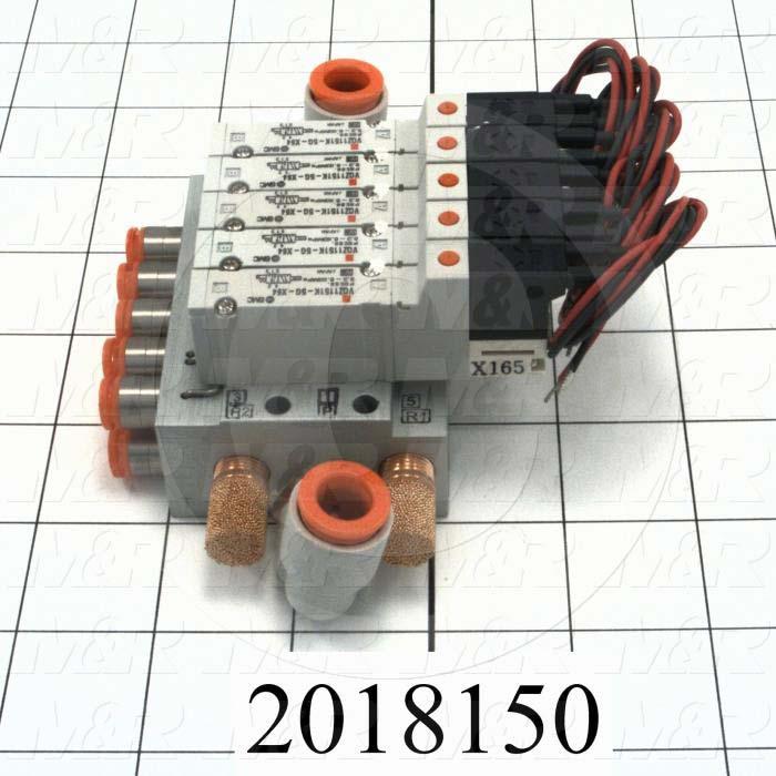 Valves, Electro Mechanical Type, 3 Position / 5 Way Operation, Double Coil, 24 VDC Coil Voltage, 5 Stations, With Built-in Fittings, 160 Psi Max. Pressure, .26 CCV, Chopper Function