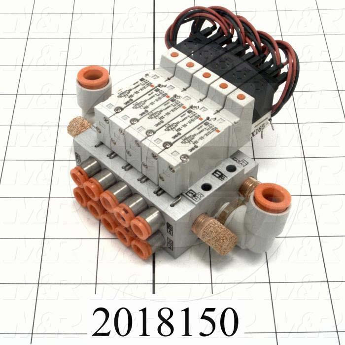 Valves, Electro Mechanical Type, 3 Position / 5 Way Operation, Double Coil, 24 VDC Coil Voltage, 5 Stations, With Built-in Fittings, 160 Psi Max. Pressure, .26 CCV, Chopper Function