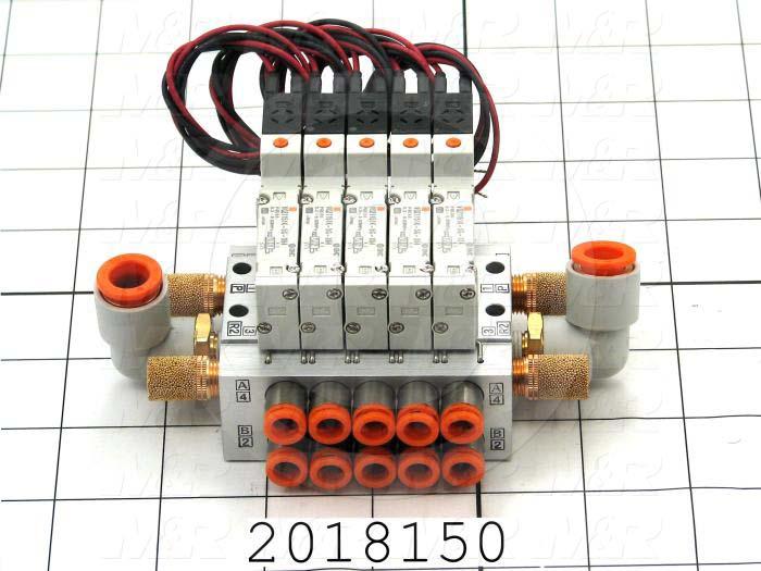 Valves, Electro Mechanical Type, 3 Position / 5 Way Operation, Double Coil, 24 VDC Coil Voltage, 5 Stations, With Built-in Fittings, 160 Psi Max. Pressure, .26 CCV, Chopper Function