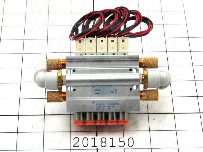 Valves, Electro Mechanical Type, 3 Position / 5 Way Operation, Double Coil, 24 VDC Coil Voltage, 5 Stations, With Built-in Fittings, 160 Psi Max. Pressure, .26 CCV, Chopper Function