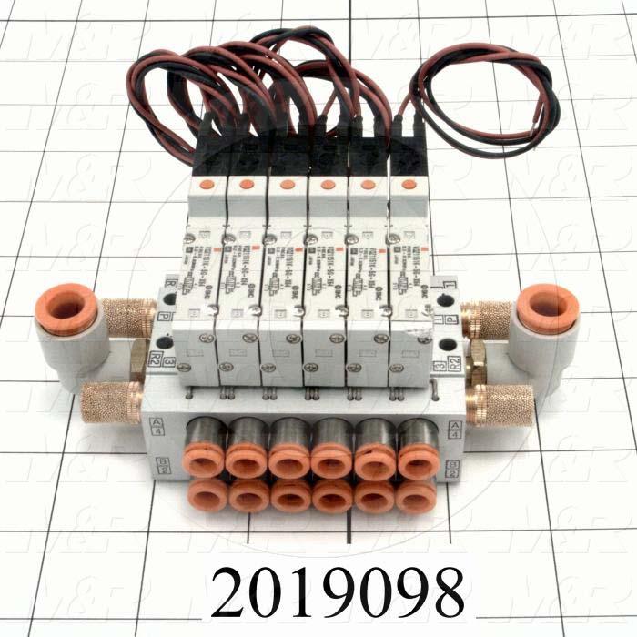 Valves, Electro Mechanical Type, 3 Position / 5 Way Operation, Double Coil, 24 VDC Coil Voltage, 6 Stations, Special Seal, With Built-in Fittings, 1.0 MPa Max. Pressure, .30 CCV