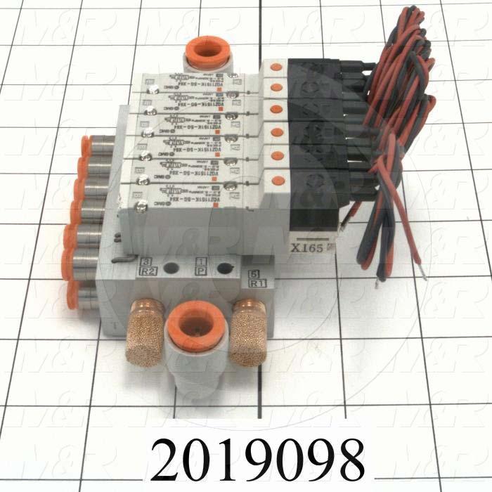 Valves, Electro Mechanical Type, 3 Position / 5 Way Operation, Double Coil, 24 VDC Coil Voltage, 6 Stations, Special Seal, With Built-in Fittings, 1.0 MPa Max. Pressure, .30 CCV