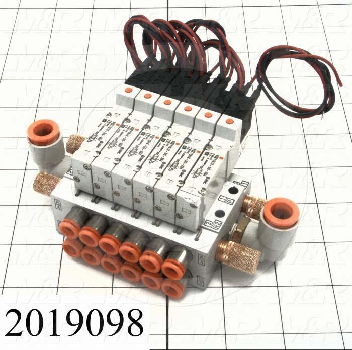 Valves, Electro Mechanical Type, 3 Position / 5 Way Operation, Double Coil, 24 VDC Coil Voltage, 6 Stations, Special Seal, With Built-in Fittings, 1.0 MPa Max. Pressure, .30 CCV