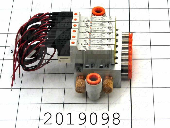 Valves, Electro Mechanical Type, 3 Position / 5 Way Operation, Double Coil, 24 VDC Coil Voltage, 6 Stations, Special Seal, With Built-in Fittings, 1.0 MPa Max. Pressure, .30 CCV