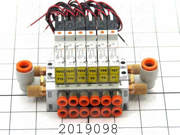 Valves, Electro Mechanical Type, 3 Position / 5 Way Operation, Double Coil, 24 VDC Coil Voltage, 6 Stations, Special Seal, With Built-in Fittings, 1.0 MPa Max. Pressure, .30 CCV