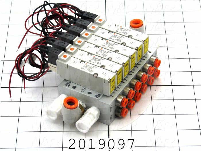 Valves, Electro Mechanical Type, 3 Position / 5 Way Operation, Double Coil, 24 VDC Coil Voltage, 6 Stations, Special Seal, With Built-in Fittings, 1.0 MPa Max. Pressure, .51 CCV