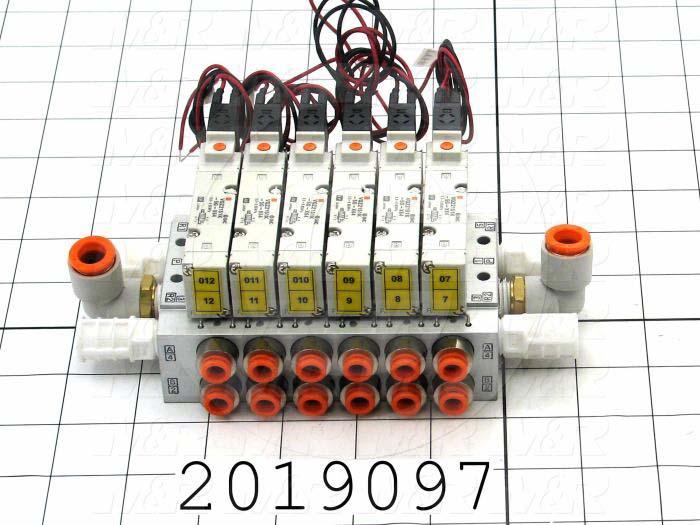 Valves, Electro Mechanical Type, 3 Position / 5 Way Operation, Double Coil, 24 VDC Coil Voltage, 6 Stations, Special Seal, With Built-in Fittings, 1.0 MPa Max. Pressure, .51 CCV