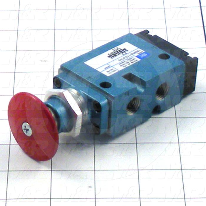 Valves Mechanical / Hand, Manual Valve Type, 1/4" NPT Port In, 1/4" NPT Port Out, 4 Way Operation, Push/Pull Panel Mount With Red Palm Button Valve