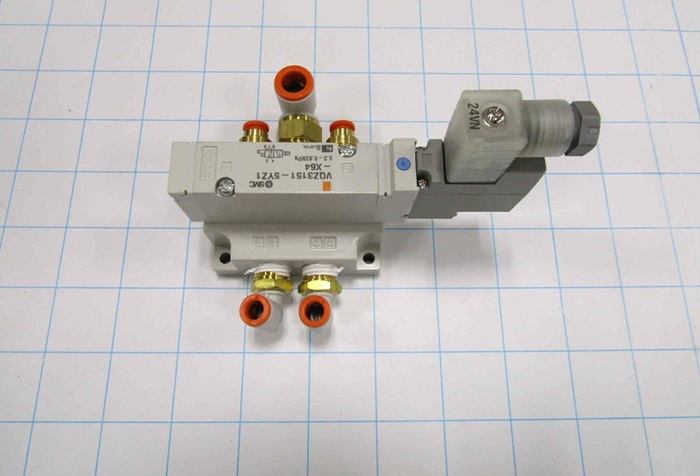 Valves, Solenoid Valve Type, 2 Position / 5 Way Operation, Single Coil, 24 VDC Coil Voltage, Individual Mounting