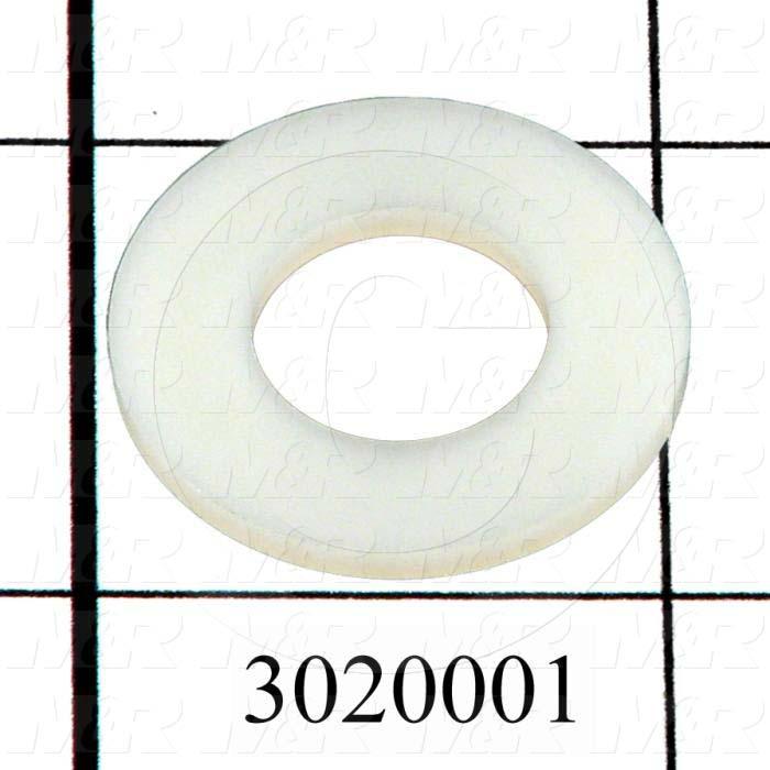 Washers and Shims, Nylon, Flat Washer Type, 1/2 in. Screw Size, Inside Diameter 0.518", Outside Diameter 1.00", 0.08" Thickness, Plain