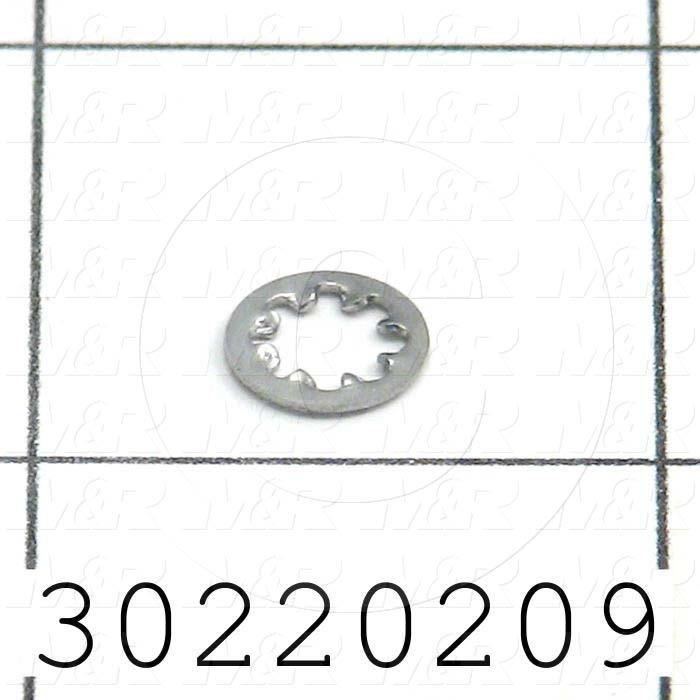 Washers and Shims, Stainless Steel, Internal Tooth Washer Type, #8 Screw Size, Inside Diameter 0.176", Outside Diameter 0.340", 0.018" Thickness, Note : Magnetic Resistant
