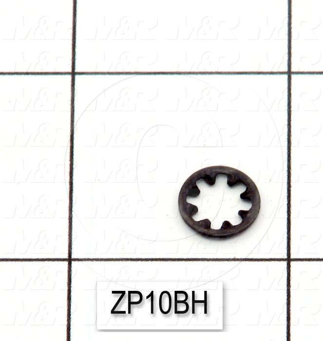 Washers and Shims, Steel, Internal Tooth Washer Type, #10 Screw Size, Inside Diameter 0.203 in., Outside Diameter 0.38 in., 0.02 in. Thickness, Black Oxide