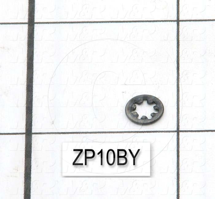 Washers and Shims, Steel, Internal Tooth Washer Type, #4 Screw Size, Inside Diameter 0.123", Outside Diameter 0.260", 0.016" Thickness, Black Oxide