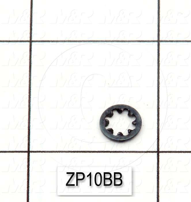Washers and Shims, Steel, Internal Tooth Washer Type, #8 Screw Size, Inside Diameter 0.170", Outside Diameter 0.328", 0.02 in. Thickness, Black Oxide