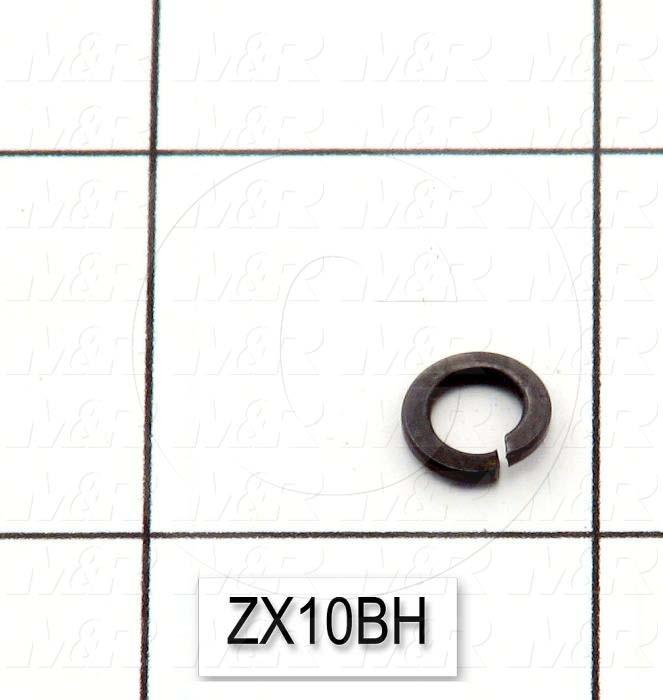 Washers and Shims, Steel, Split Lock Washer Type, #10 Screw Size, Inside Diameter 0.203 in., Outside Diameter 0.335", 0.053" Thickness, Black Oxide