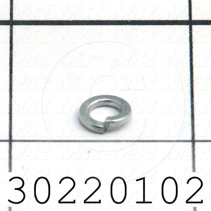 Washers and Shims, Steel, Split Lock Washer Type, #8 Screw Size, Inside Diameter 0.170", Outside Diameter 0.31 in., 0.04 in. Thickness, Zinc Plated