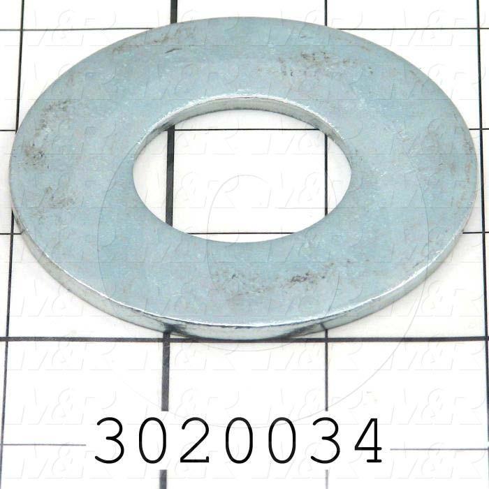 Washers and Shims, Steel, Wrought Flat Washer Type, 1 1/4" Screw Size, Inside Diameter 1.375", Outside Diameter 3.000", 0.172" Thickness, Zinc
