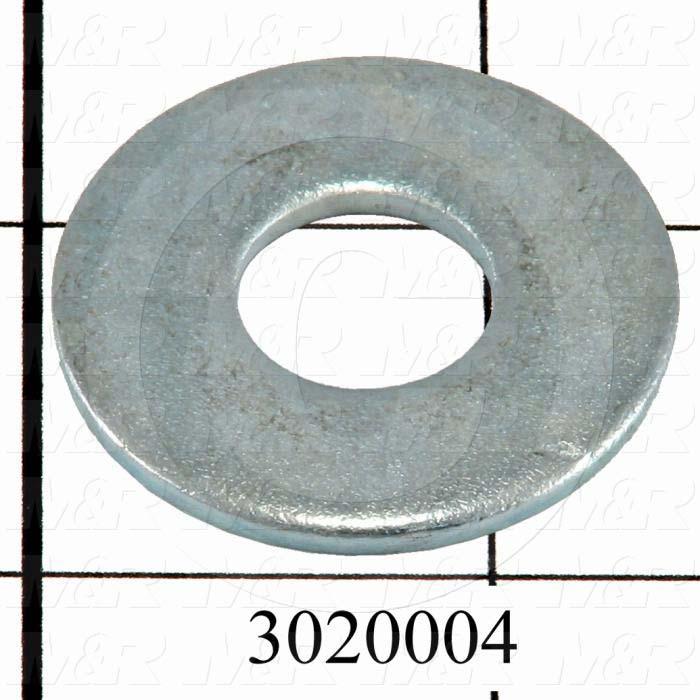 Washers and Shims, Steel, Wrought Flat Washer Type, 1/2 in. Screw Size, Inside Diameter 0.563", Outside Diameter 1.375", 0.109" Thickness, Zinc