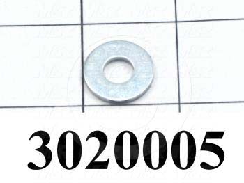 Washers and Shims, Steel, Wrought Flat Washer Type, 1/4 in. Screw Size, Inside Diameter 0.313", Outside Diameter 0.75 in., 0.062" Thickness, Zinc