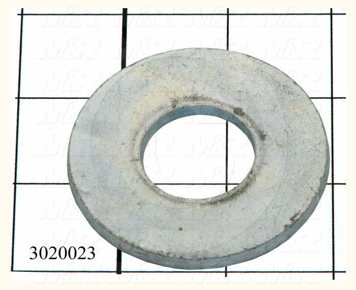 Washers and Shims, Steel, Wrought Flat Washer Type, 1" Screw Size, Inside Diameter 1.06", Outside Diameter 2.50 in., 0.172" Thickness, Zinc