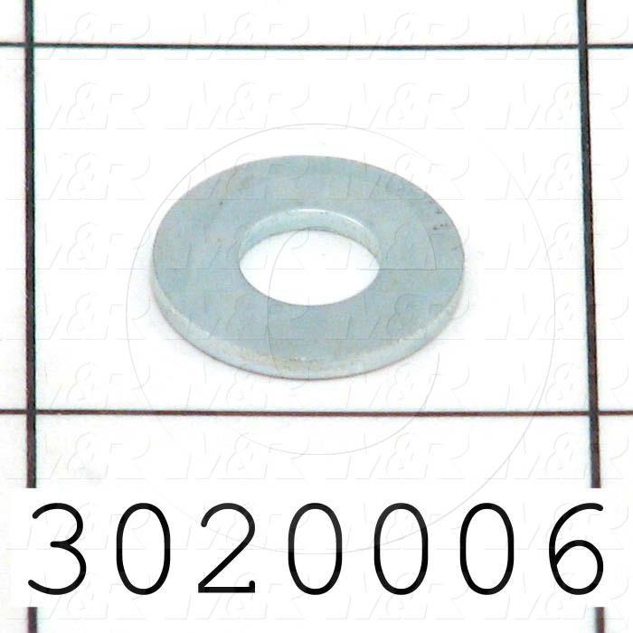 Washers and Shims, Steel, Wrought Flat Washer Type, 3/16" Screw Size, Inside Diameter 0.250", Outside Diameter 0.563", 0.047" Thickness, Zinc
