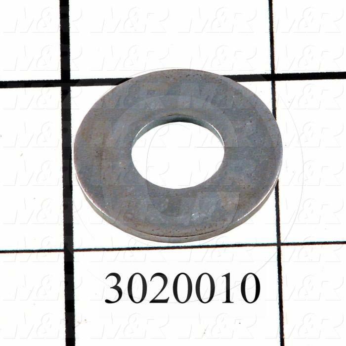 Washers and Shims, Steel, Wrought Flat Washer Type, 3/8 in. Screw Size, Inside Diameter 0.437", Outside Diameter 1.00", 0.08" Thickness, Zinc