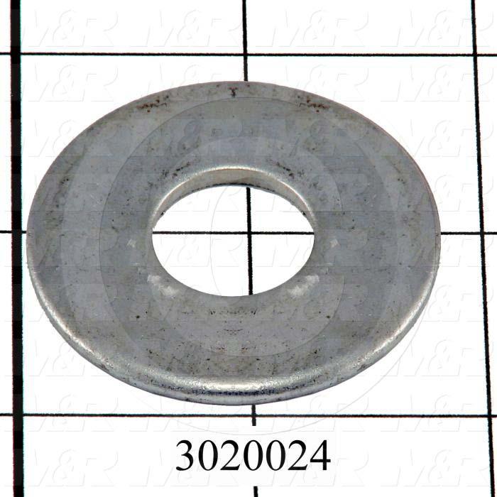 Washers and Shims, Steel, Wrought Flat Washer Type, 5/8 in. Screw Size, Inside Diameter 0.688", Outside Diameter 1.75", 0.140" Thickness, Zinc