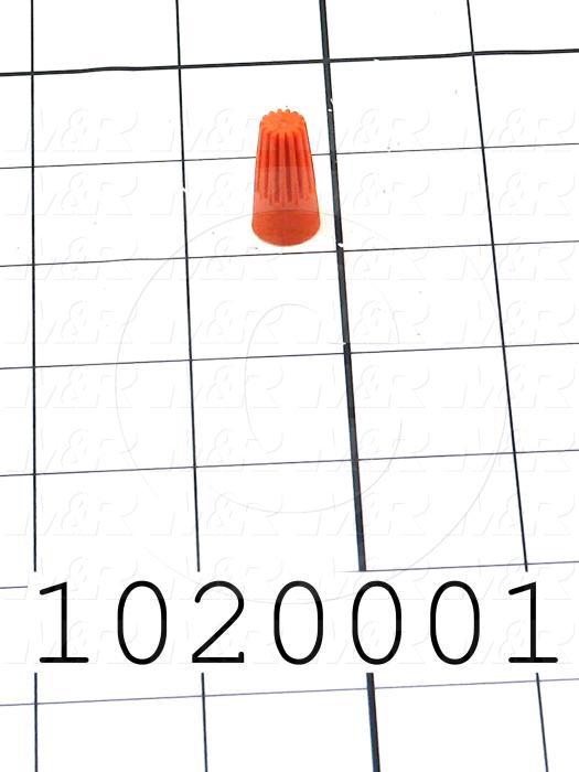 Wire Connector, Nut, Orange, 22AWG Minimum Wire Size, 18AWG Maximum Wire Size, 600V