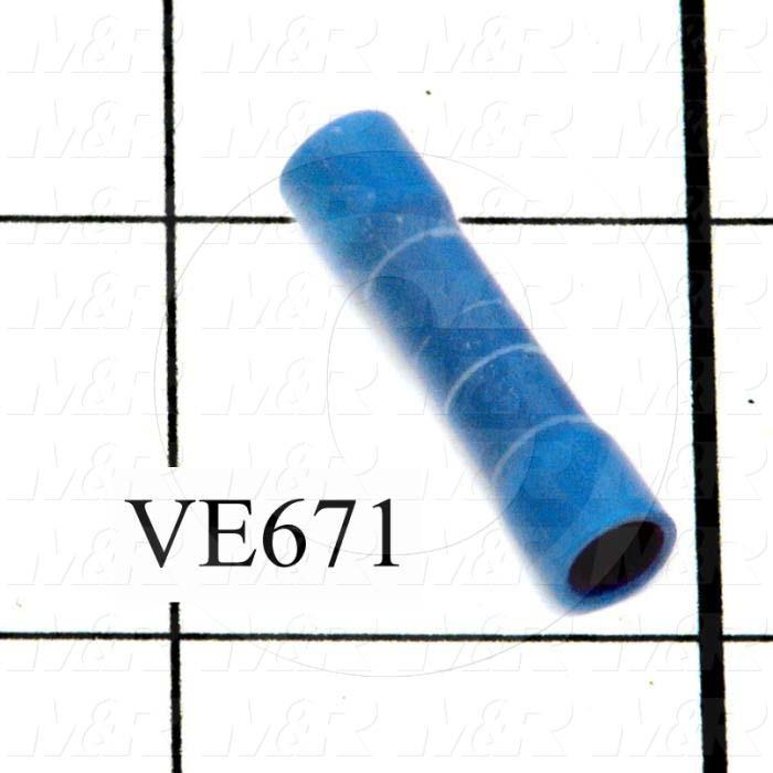 Wire Terminal, Butt, Blue, Wire Range 16-14AWG