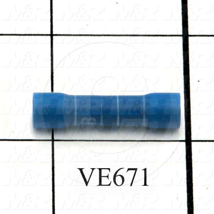 Wire Terminal, Butt, Blue, Wire Range 16-14AWG