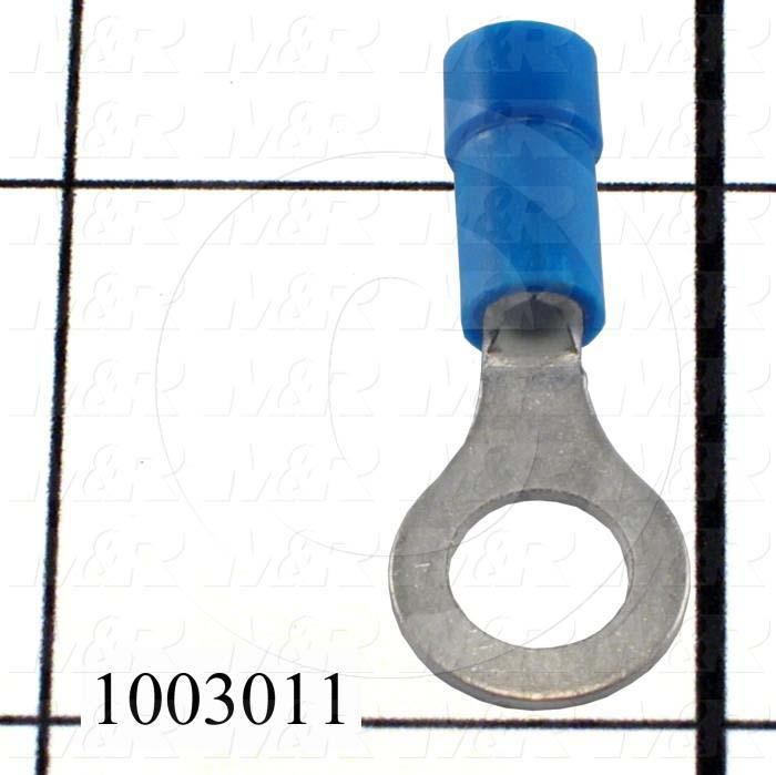 Wire Terminal, Ring, Blue, Wire Range 16-14AWG, #1/4" Stud Size