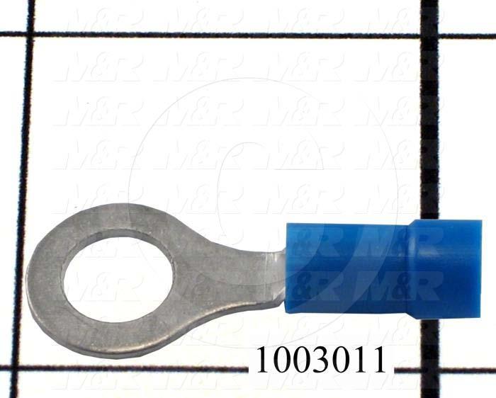 Wire Terminal, Ring, Blue, Wire Range 16-14AWG, #1/4" Stud Size