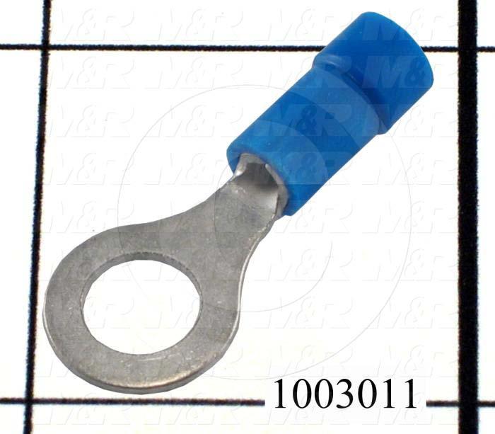 Wire Terminal, Ring, Blue, Wire Range 16-14AWG, #1/4" Stud Size
