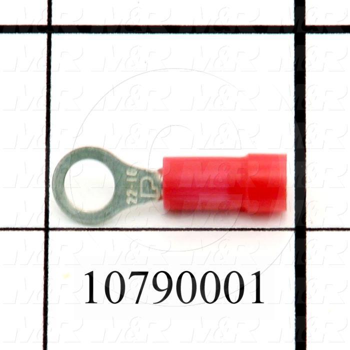 Wire Terminal, Ring, Red, Wire Range 22-18AWG, #10 Stud Size